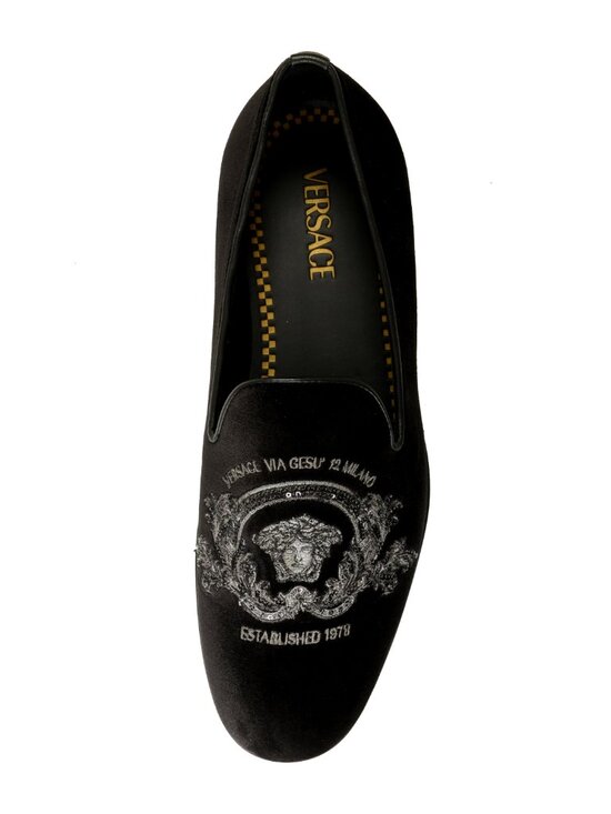 Versace Men\'s Velvet Embroidered Slippers Loafers Shoes US 10 IT 43 main image 4